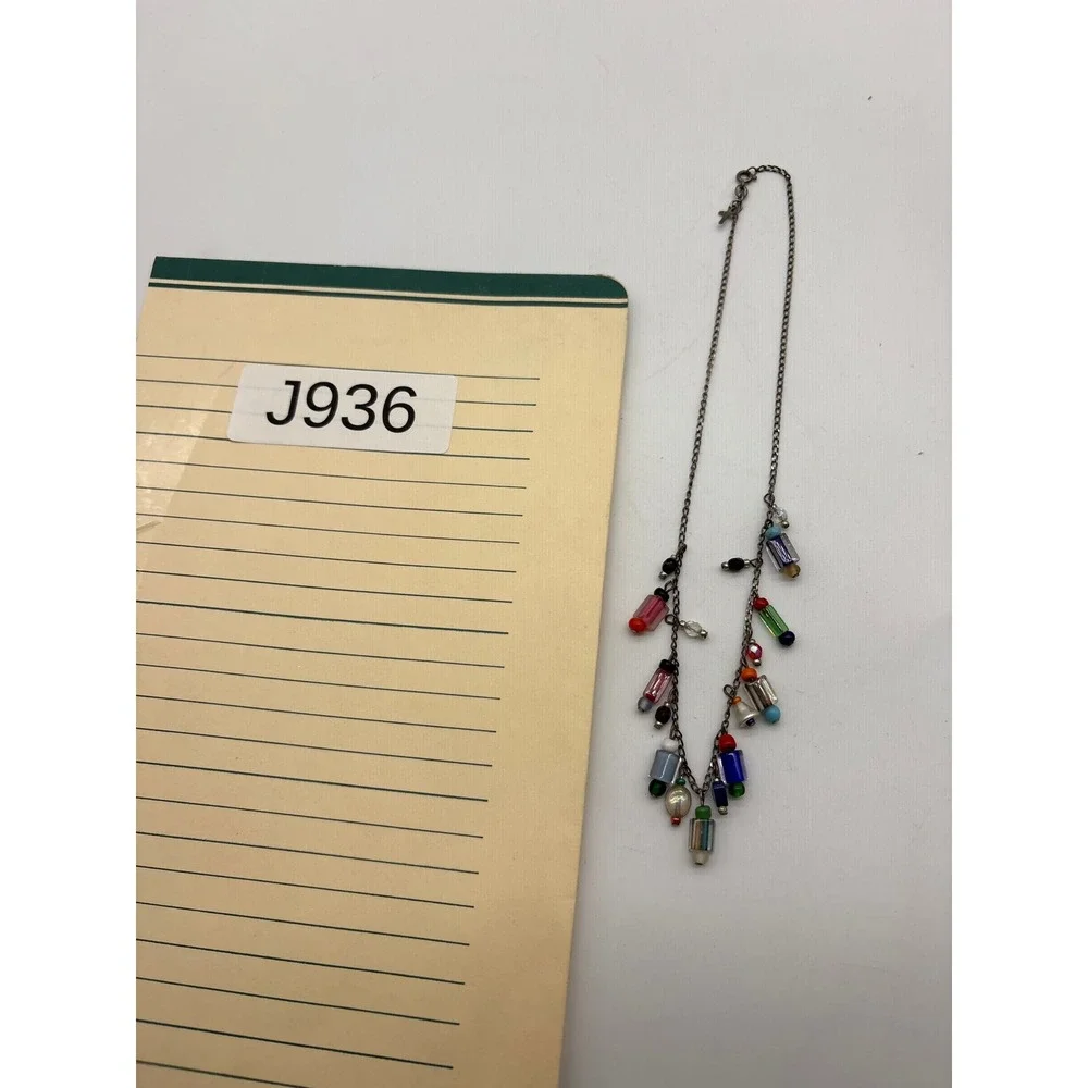 Vintage Style‎ Multi Color Glass Bead Charm Necklace Silver Tone Cross